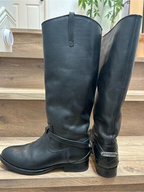 Frye Black Lindsay Plate Leather Riding Boot